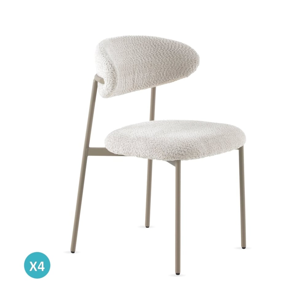 Lot de  4 chaises tapissées de chenille couleur crème