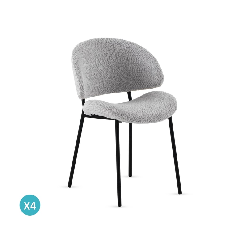 Lot de  4 chaises tapissées de chenille couleur gris clair