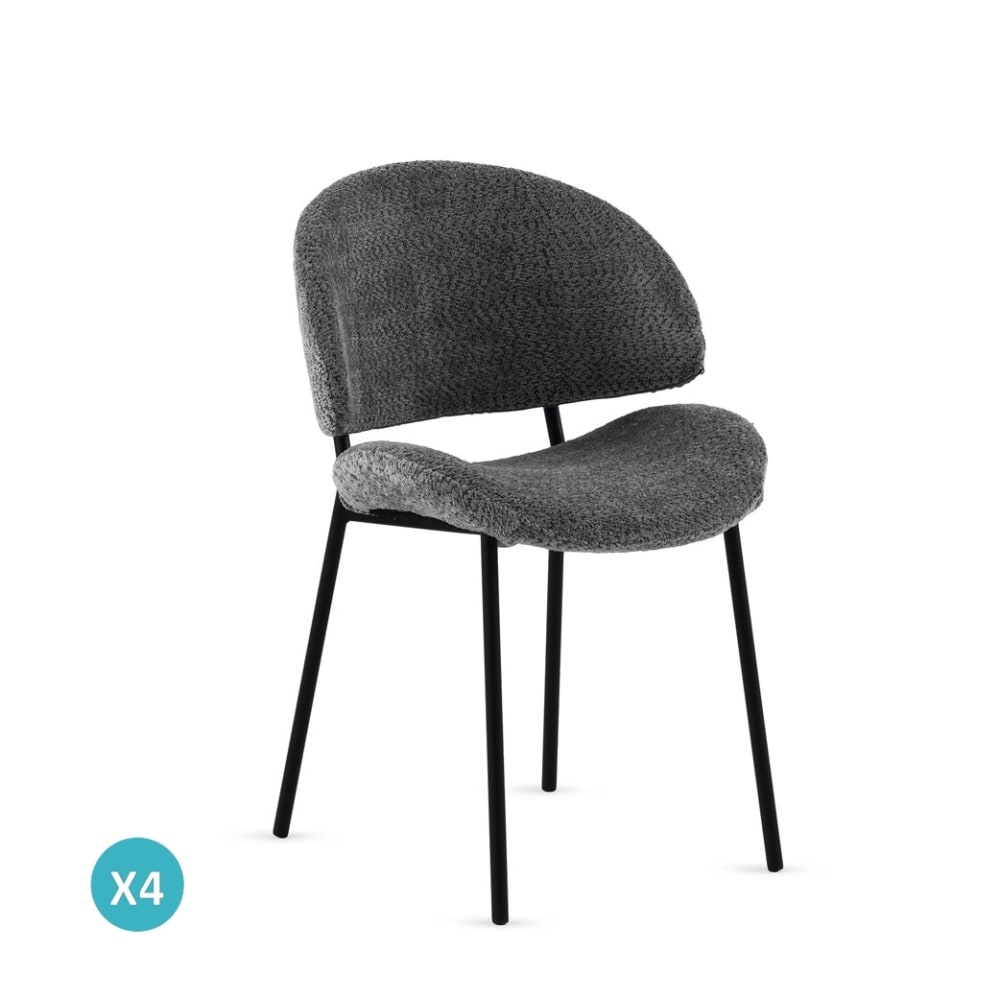 Lot de  4 chaises tapissées en chenille gris foncé