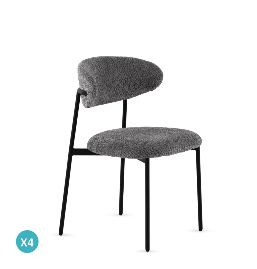 Lot de  4 chaises tapissées de chenille couleur gris foncé