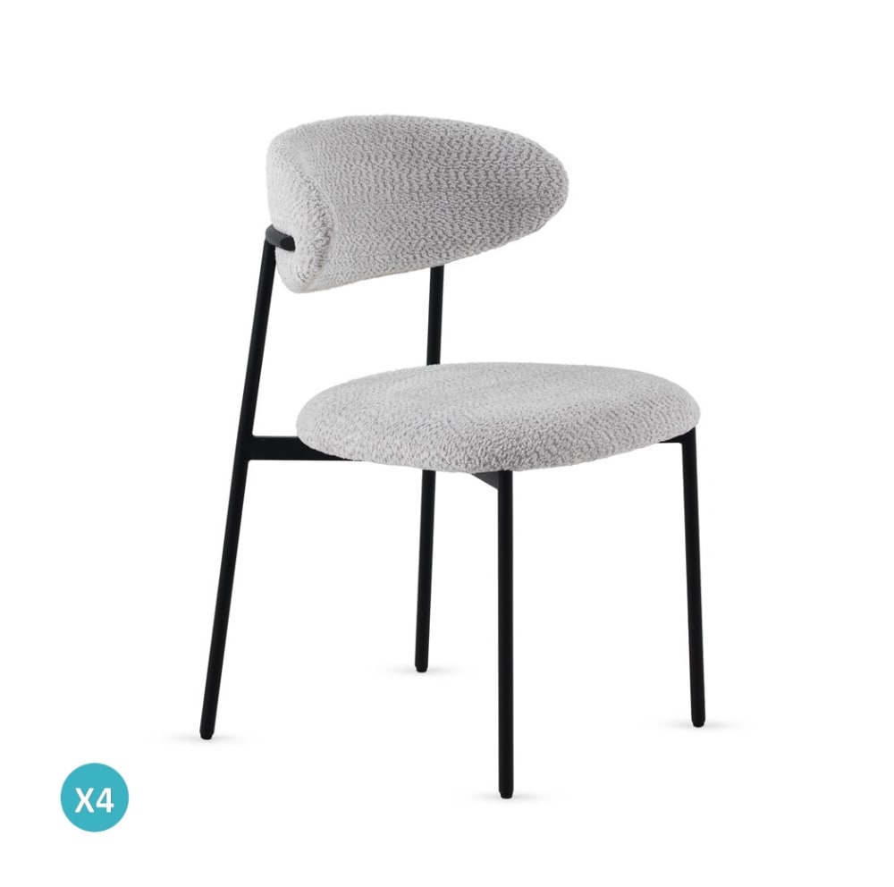 Lot de 4 chaises tapissées de chenille couleur gris clair