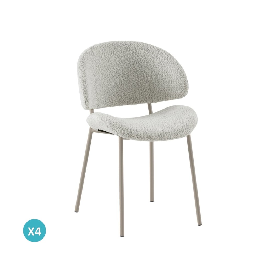 Lot de  4 chaises tapissées de chenille couleur crème