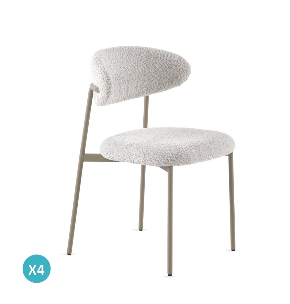 Lot de  4 chaises tapissées en chenille blanche