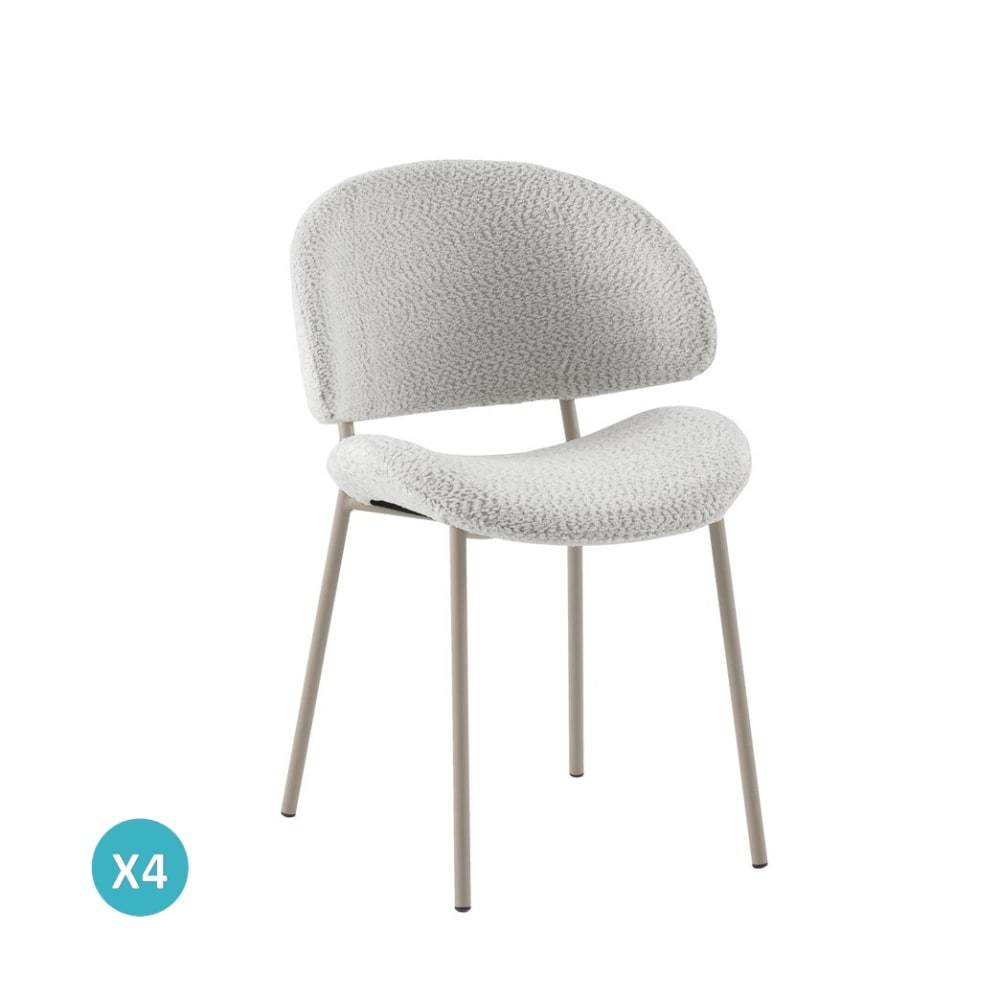 Lot de  4 chaises tapissées de chenille couleur blanche