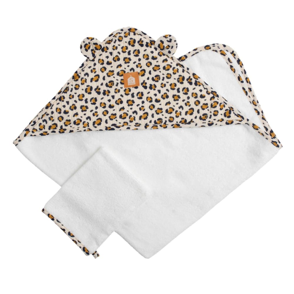 Sauthon - Cape de bain bébé en gaze de coton et gant léopard