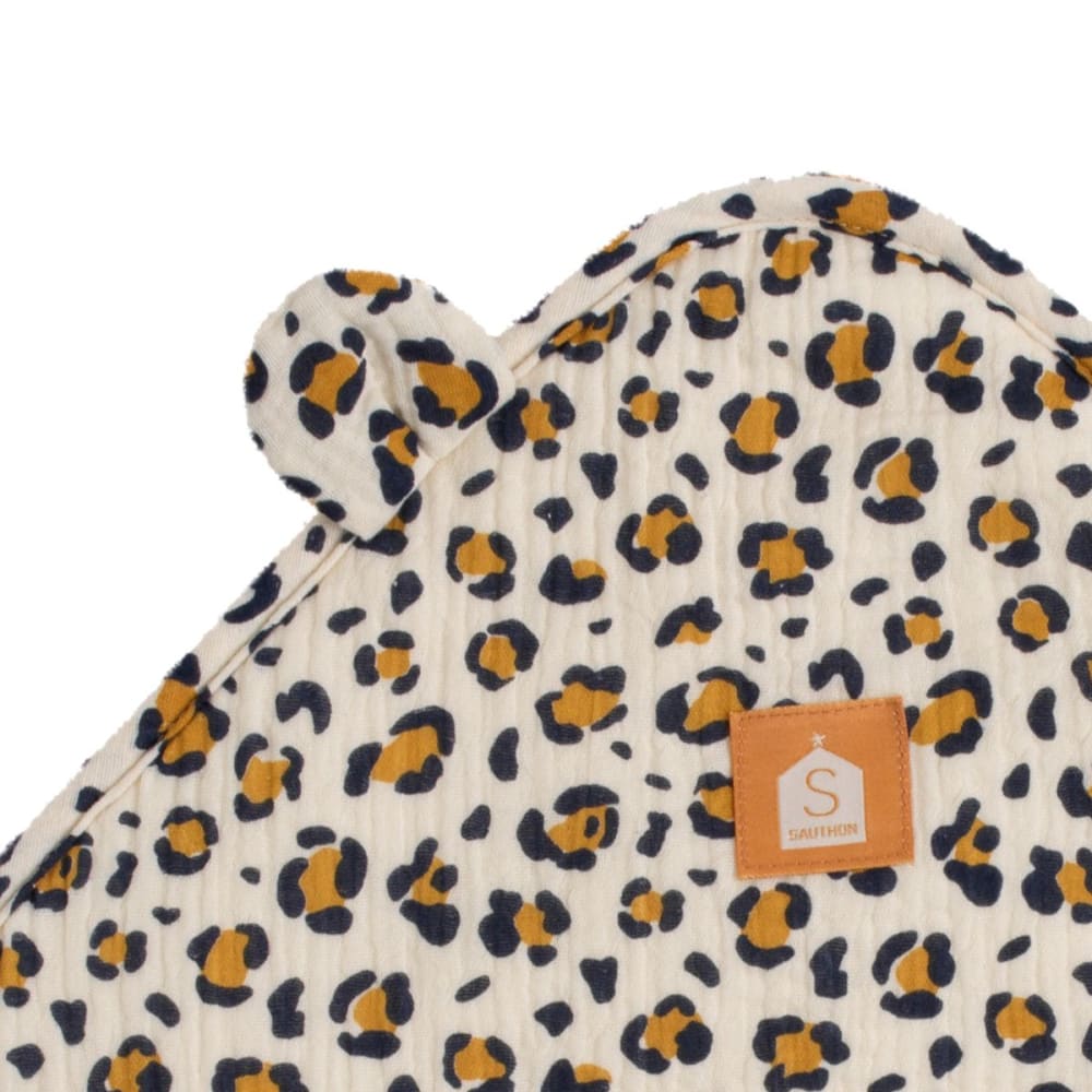 Cape de bain bébé en gaze de coton et gant léopard (Sauthon) - Image 1