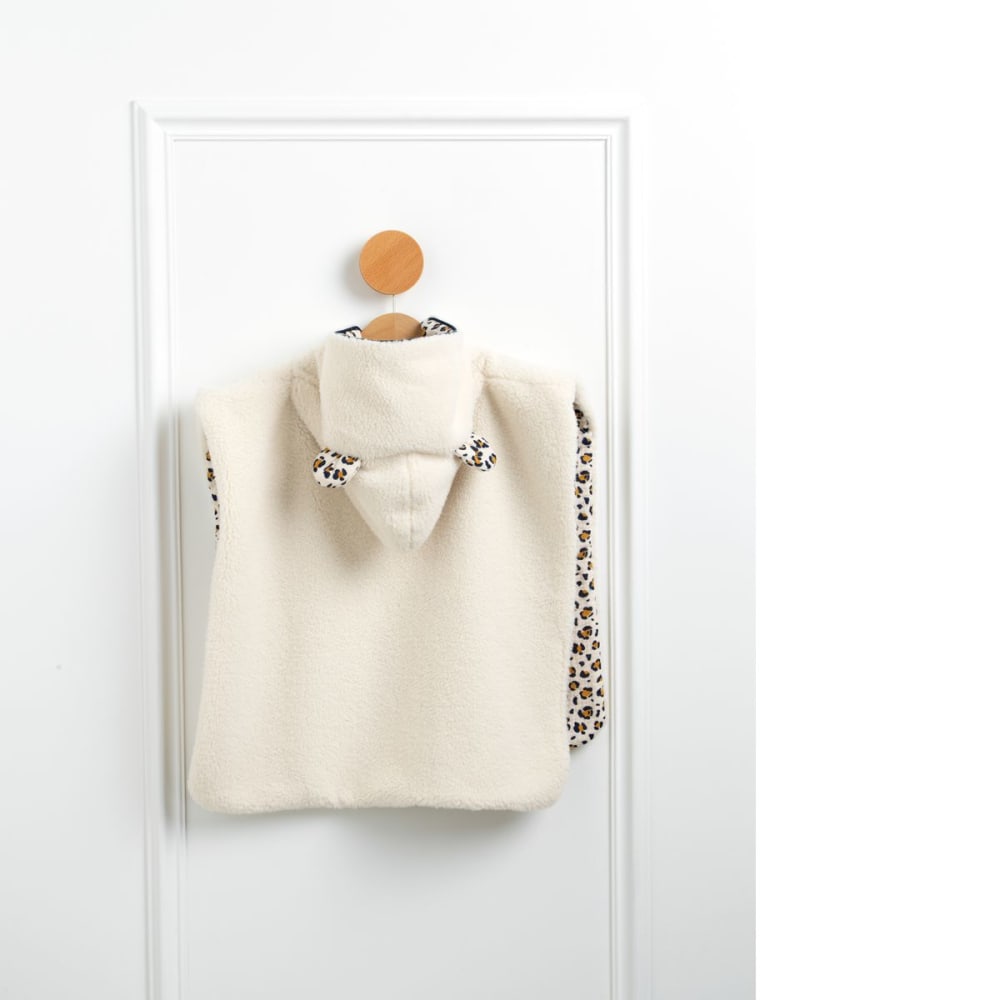 Baby-Poncho aus Sherpa und Baumwollgaze mit Leopardenmuster -