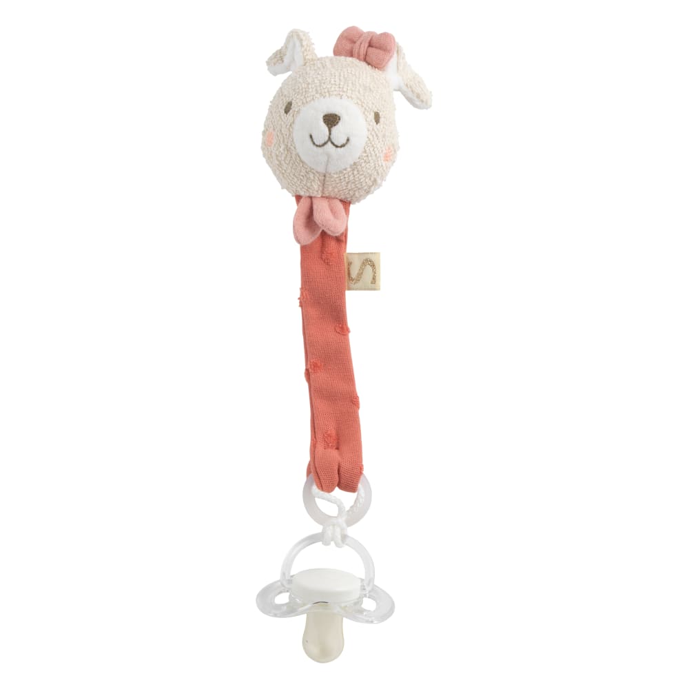 Sauthon Schnullerkette aus Bio-Baumwolle und Bouclé Rosa Baumwolle