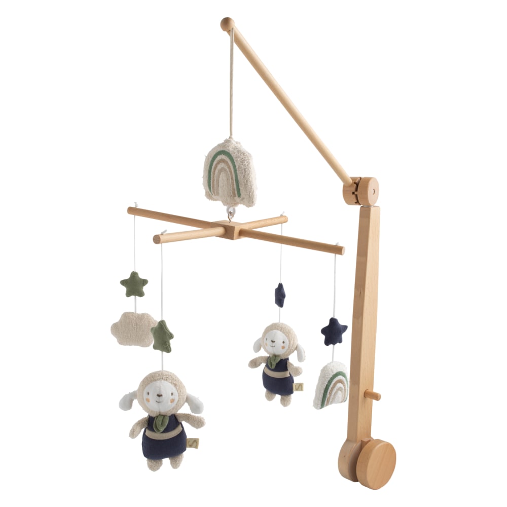 Sauthon Musikalisches Mobile aus Holz mit Baumwollspielzeug BLAU BAUMWOLLE Baby