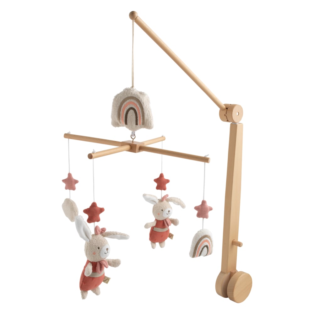 Sauthon Musikalisches Mobile aus Holz mit Baumwollspielzeug ROSA BAUMWOLLE Baby
