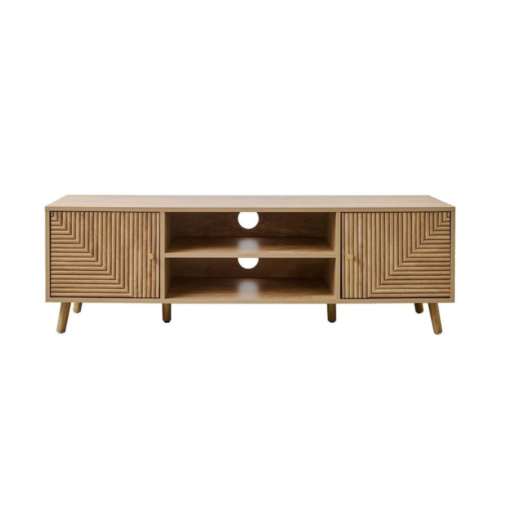 Meuble TV 2 portes avec façades effet lames en L, L140 cm