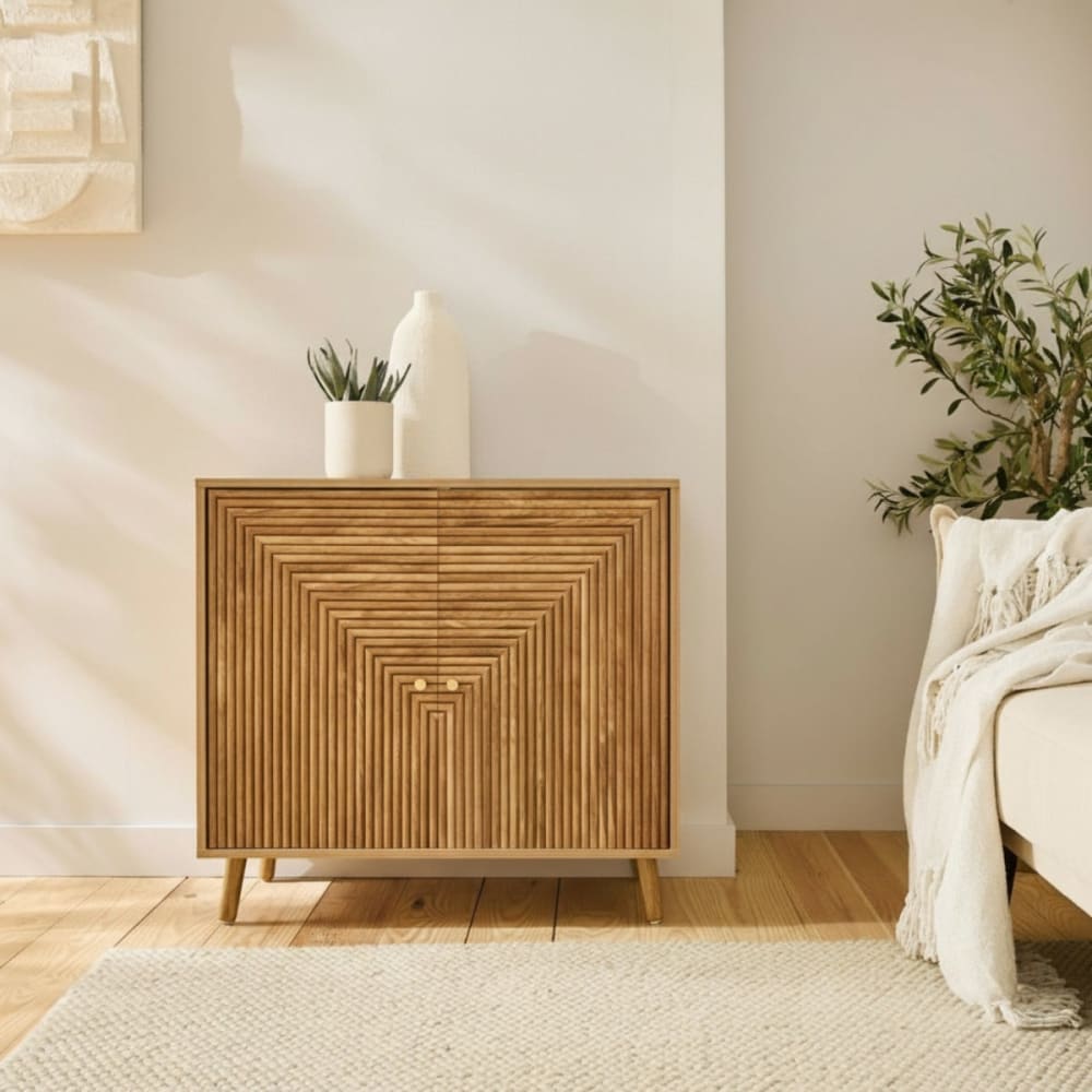 Sideboard 2 Türen in Lamellenoptik in L-Form, L80 cm - Maisons Du