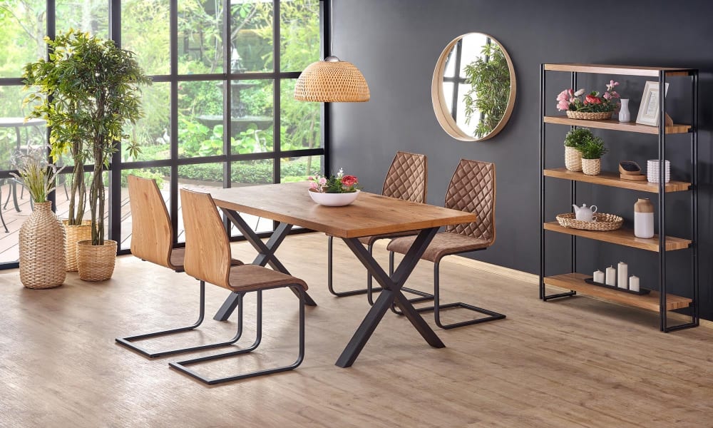 Ausziehbarer Tisch Eichenfurnier schwarzen Stahlbeinen 160/250x90