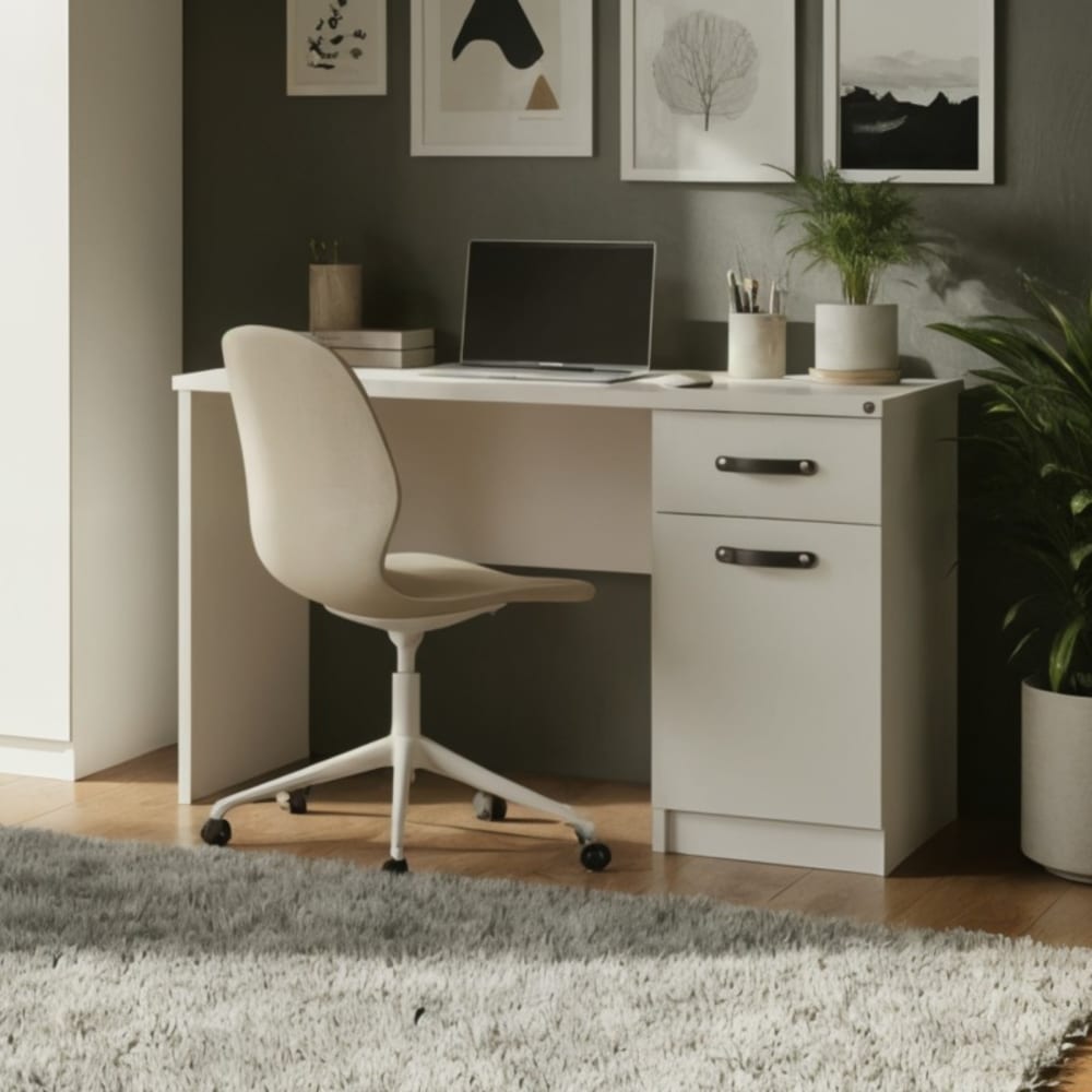 Schreibtisch mit Schublade und Tür weiß 78x125x59cm - Maisons Du