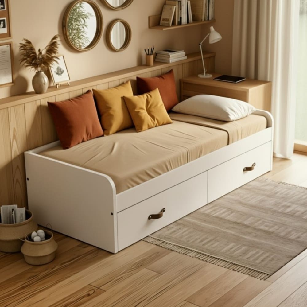 Bett + 2 einzelne Schubladen weiß 105x190cm - Maisons Du Monde