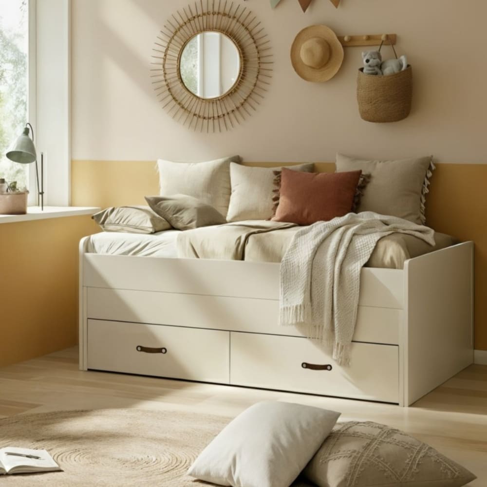 Kompaktbett 2 Betten + 2 einzelne Schubladen weiß 90x200cm -