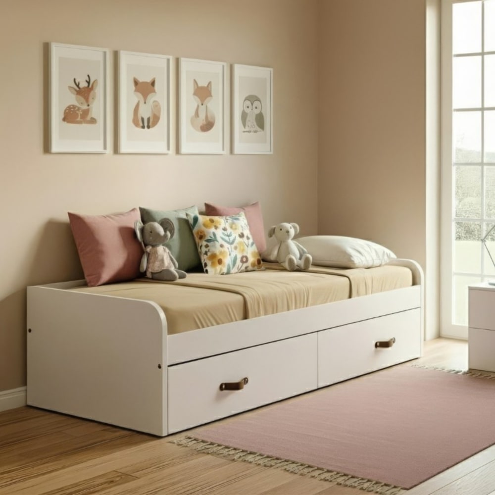 Bett + 2 einzelne Schubladen + Matratze weiß 90x190cm - Maisons