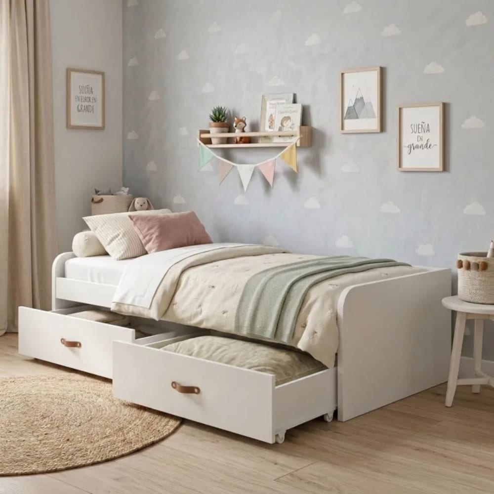 Bett + 2 einzelne Schubladen weiß 90x190cm - Maisons Du Monde