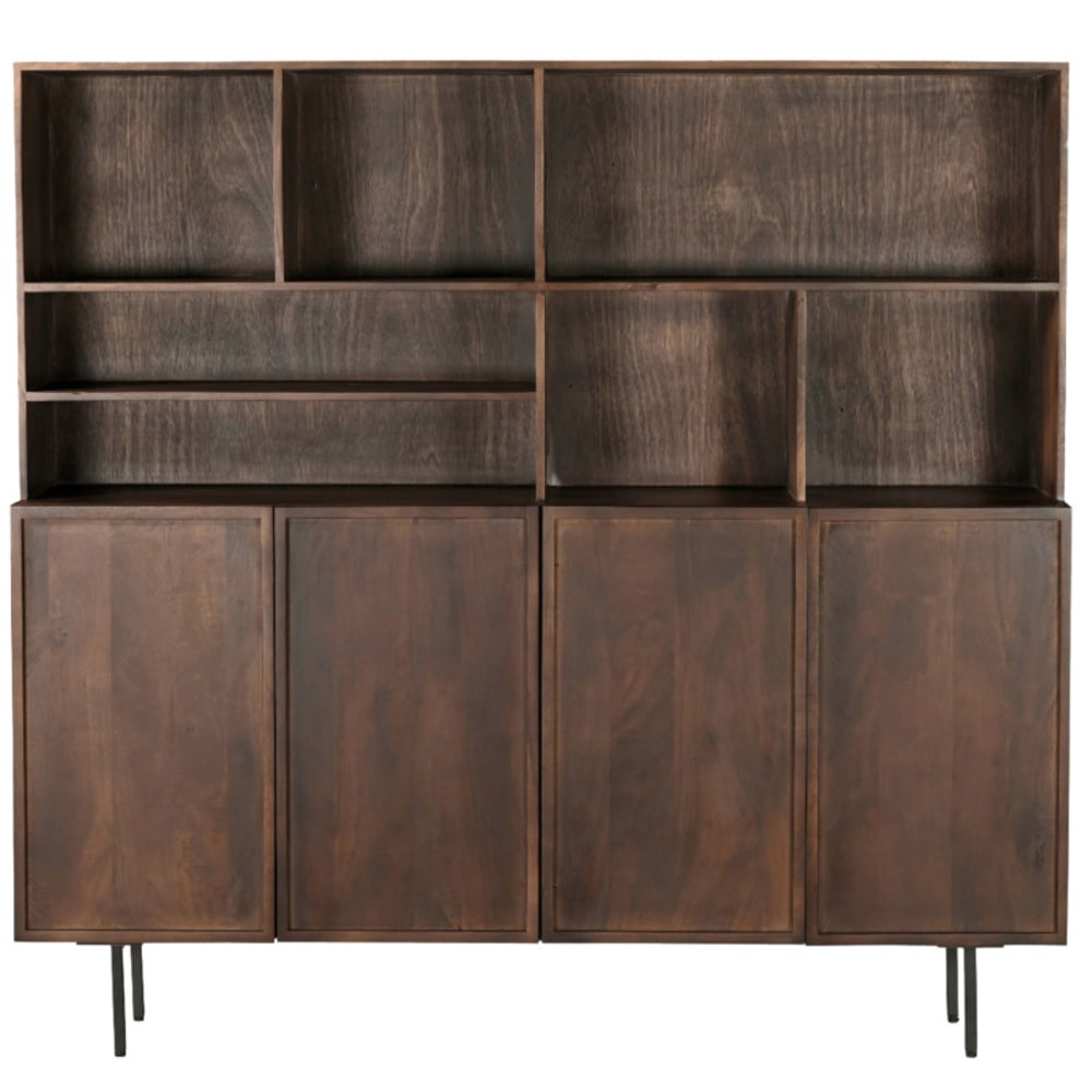 GORDES- Vaisselier 4 portes 180 cm en bois massif brun