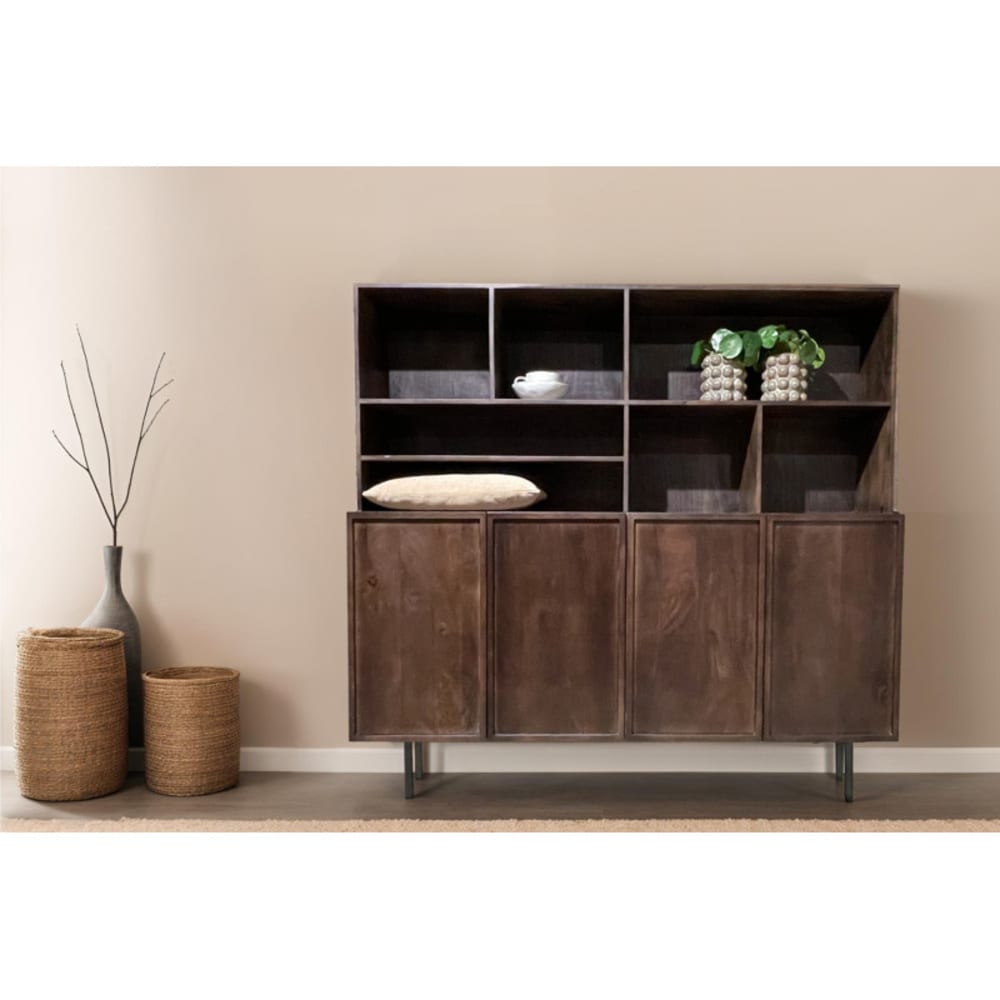 GORDES- Vaisselier 4 portes 180 cm en bois massif brun