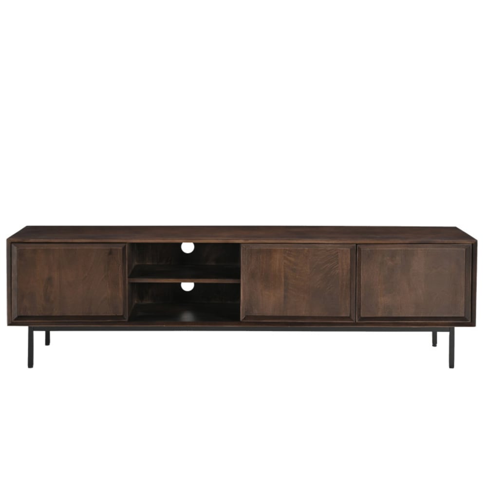 Meuble TV L.180 cm en bois massif noyer