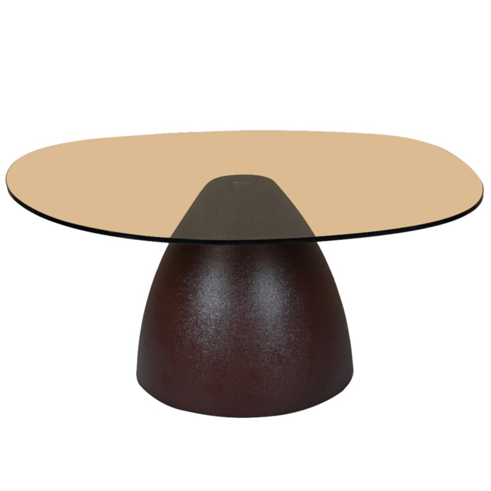 Table basse organique D86 cm en Verre fumé et métal ''Rust''