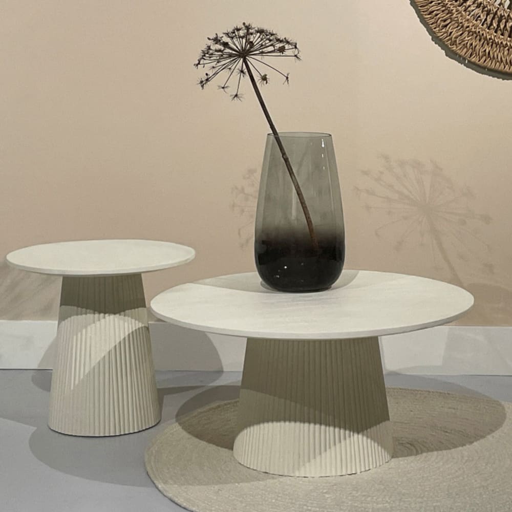 Runder Couchtisch D80 cm aus Massivholz Elfenbein - Maisons Du