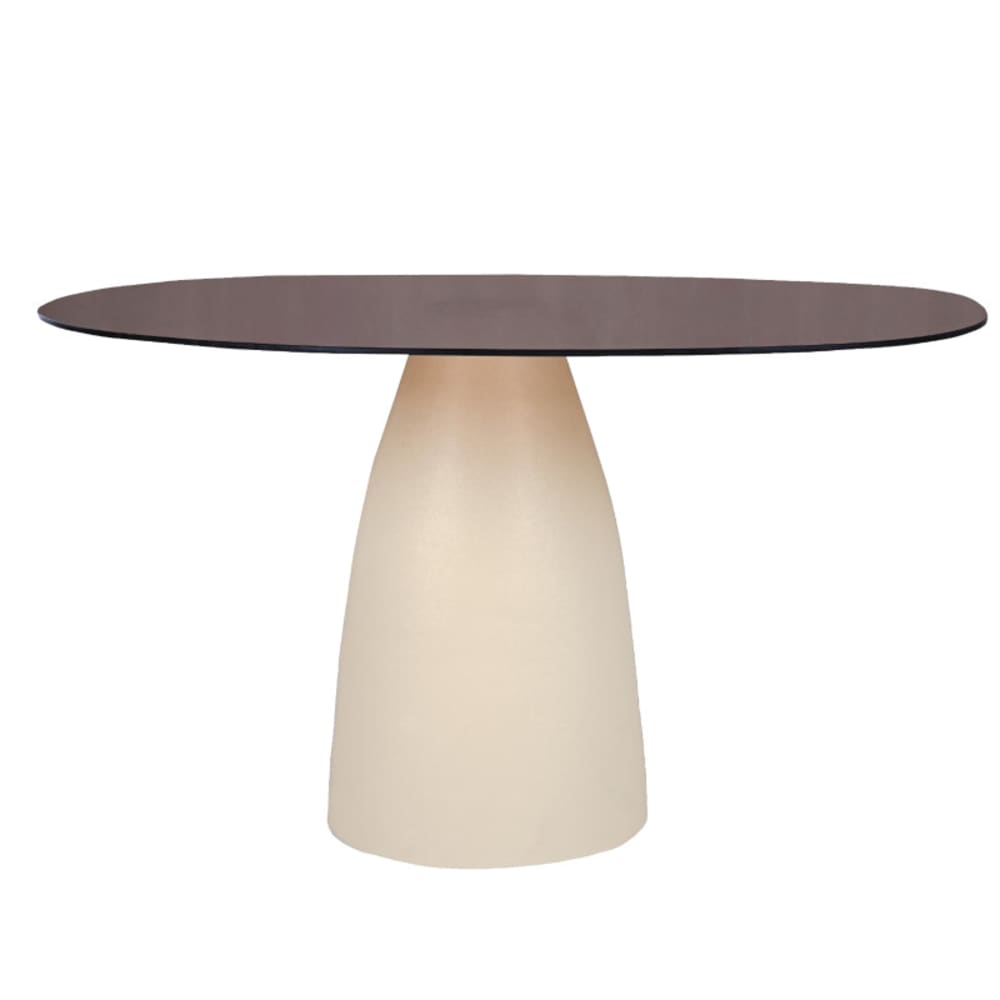 Table à manger 4 personnes D140 cm en verre fumé/Ivoire