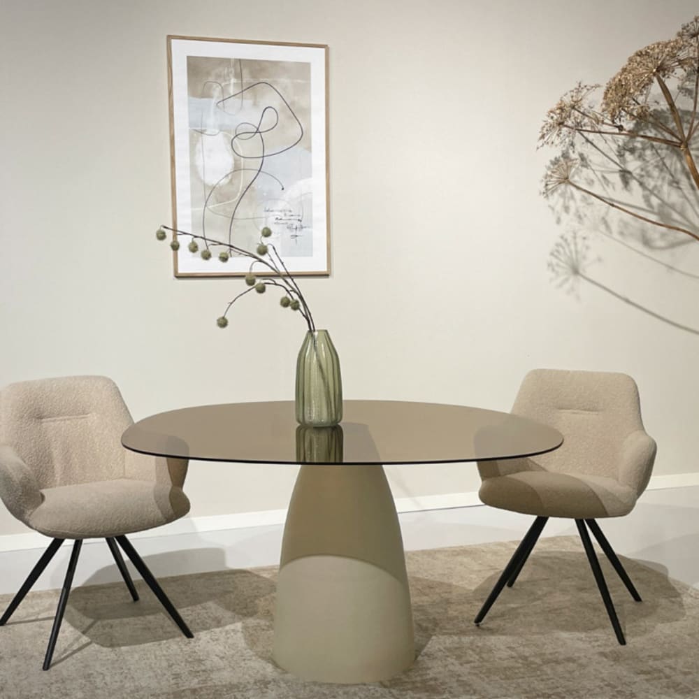 Esstisch 4 Personen D140 cm aus Rauchglas/Elfenbein - Maisons Du