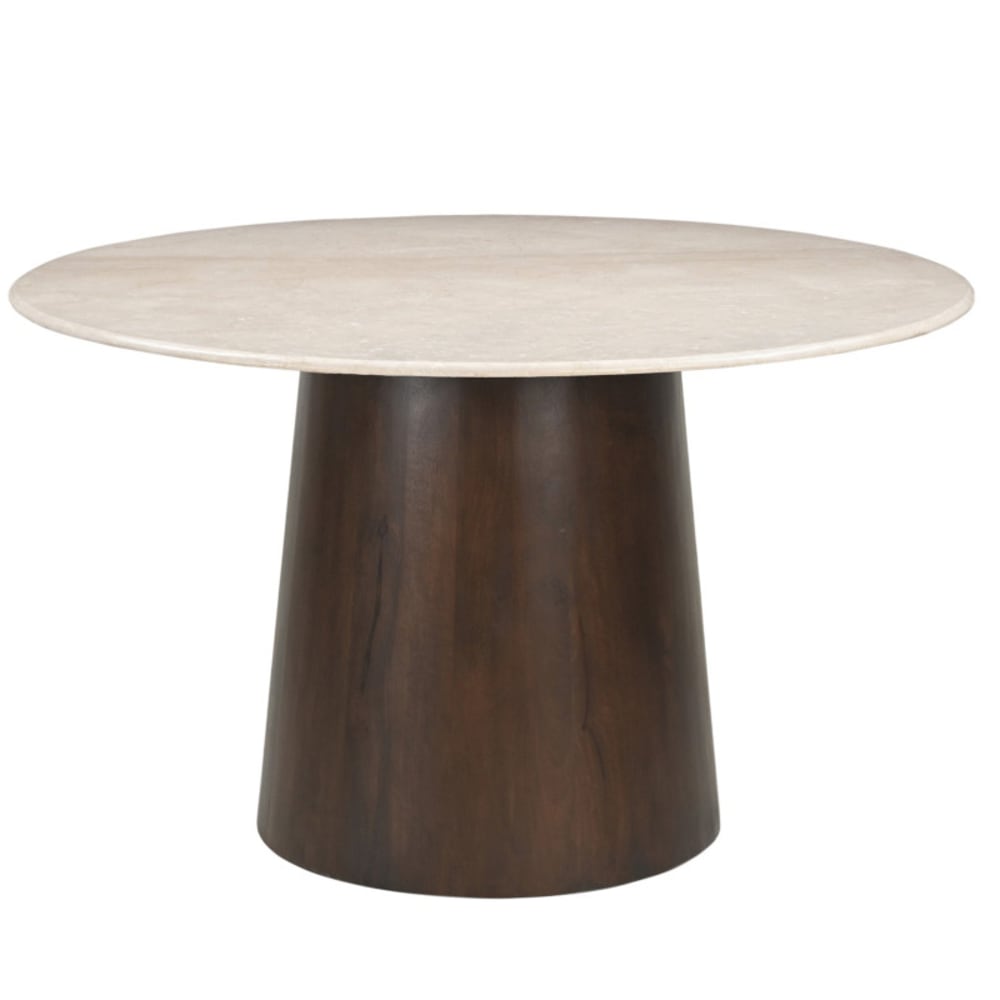 Table repas 4 personnes d130 cm en marbre et bois massif brun