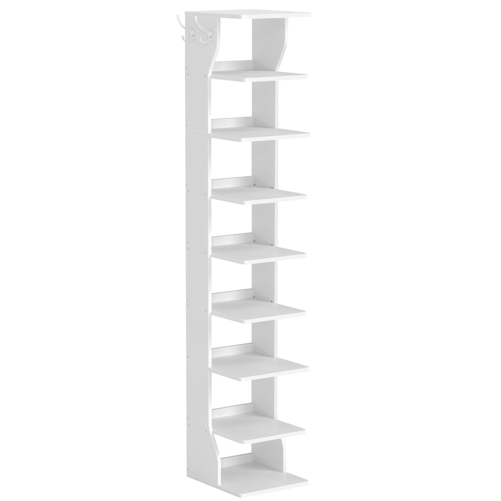 Meuble de rangement sur pieds 9 niveaux pour entrée coin blanc
