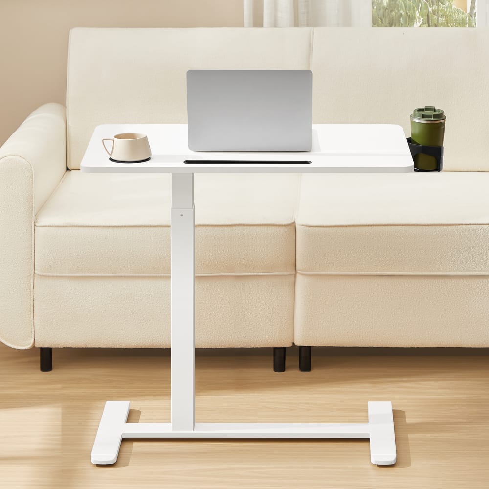 Bureau assis-debout sur roulettes réglable 80 x 45 cm blanc