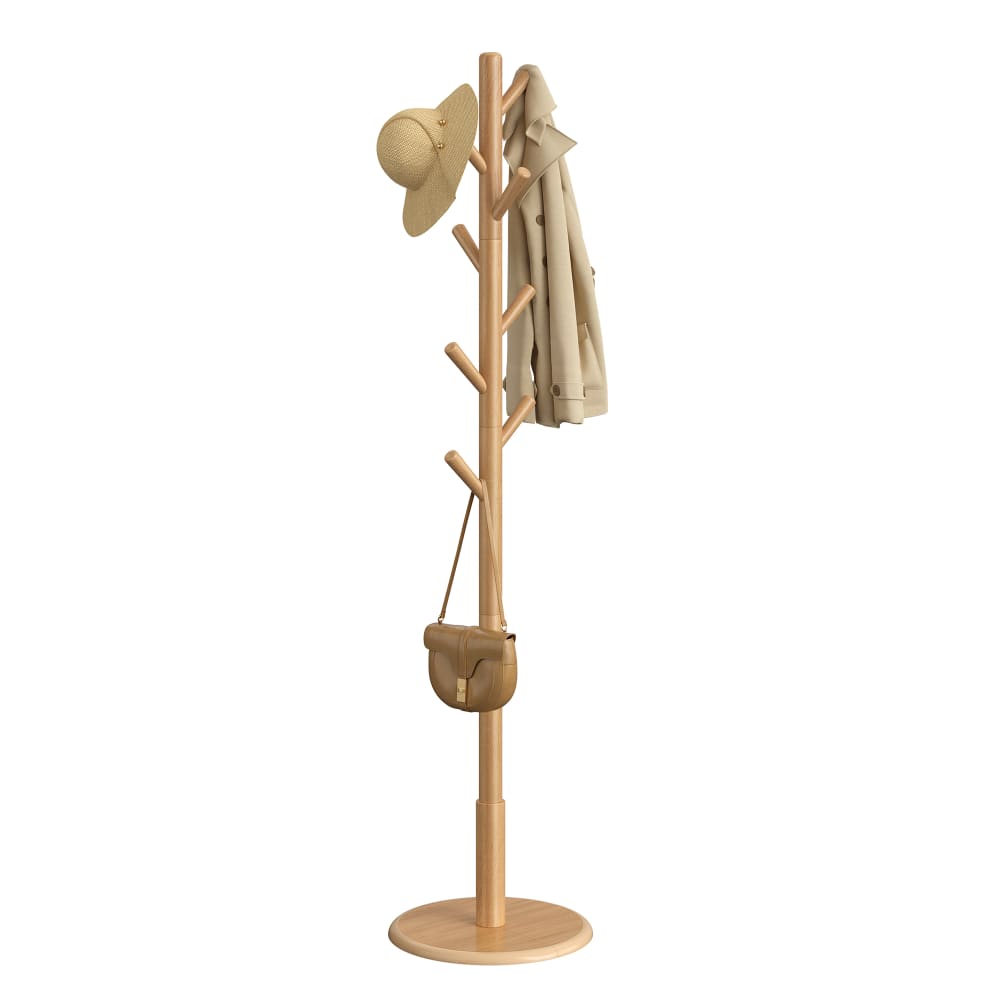 Portemanteau sur pied en bois avec 8 crochets 3 hauteurs réglables Portemanteau sur pied en bois avec 8 crochets 3 hauteurs réglables