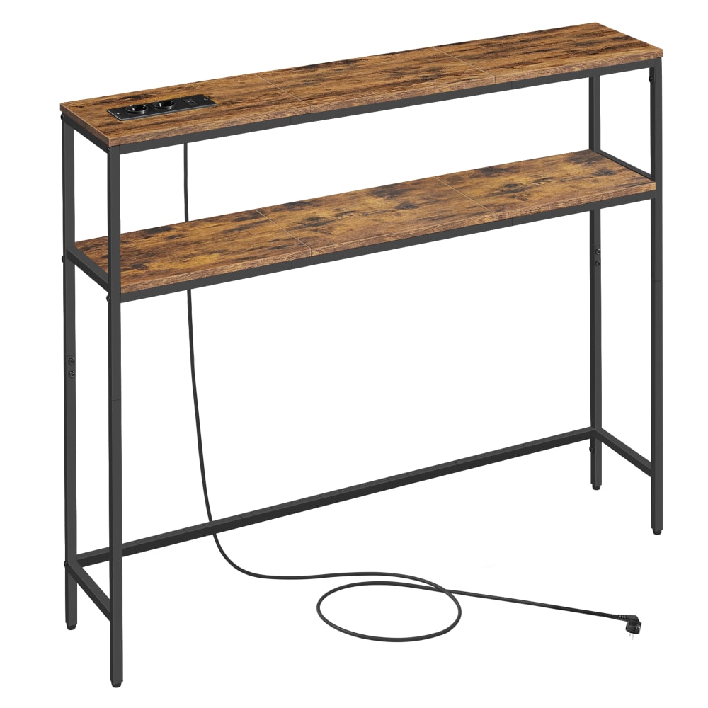 Table console avec prise 20 x 100 x 80 cm marron et noir