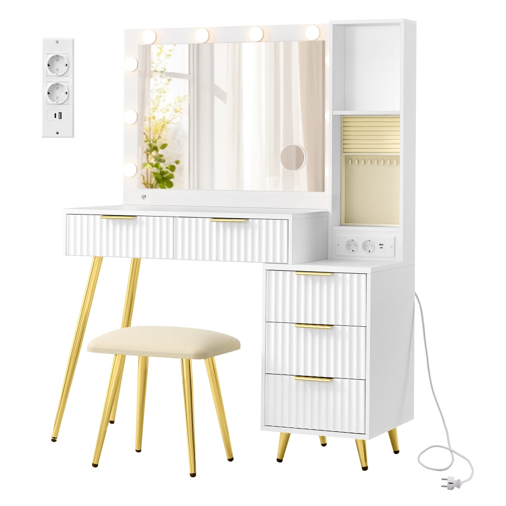 Coiffeuse avec miroir et tabouret loupe 10x 40 x 110 x 135 cm blanc