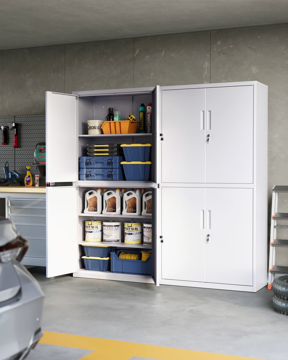 Armoire de garage à 5 étagères avec 4 portes 40 x 80 x 180 cm blanc