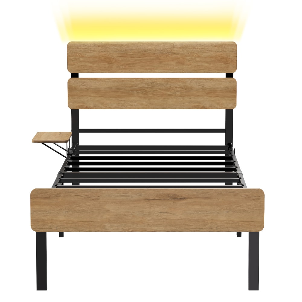 Cadre de lit 90 x 190 avec sommier métal port usb et type-c marron