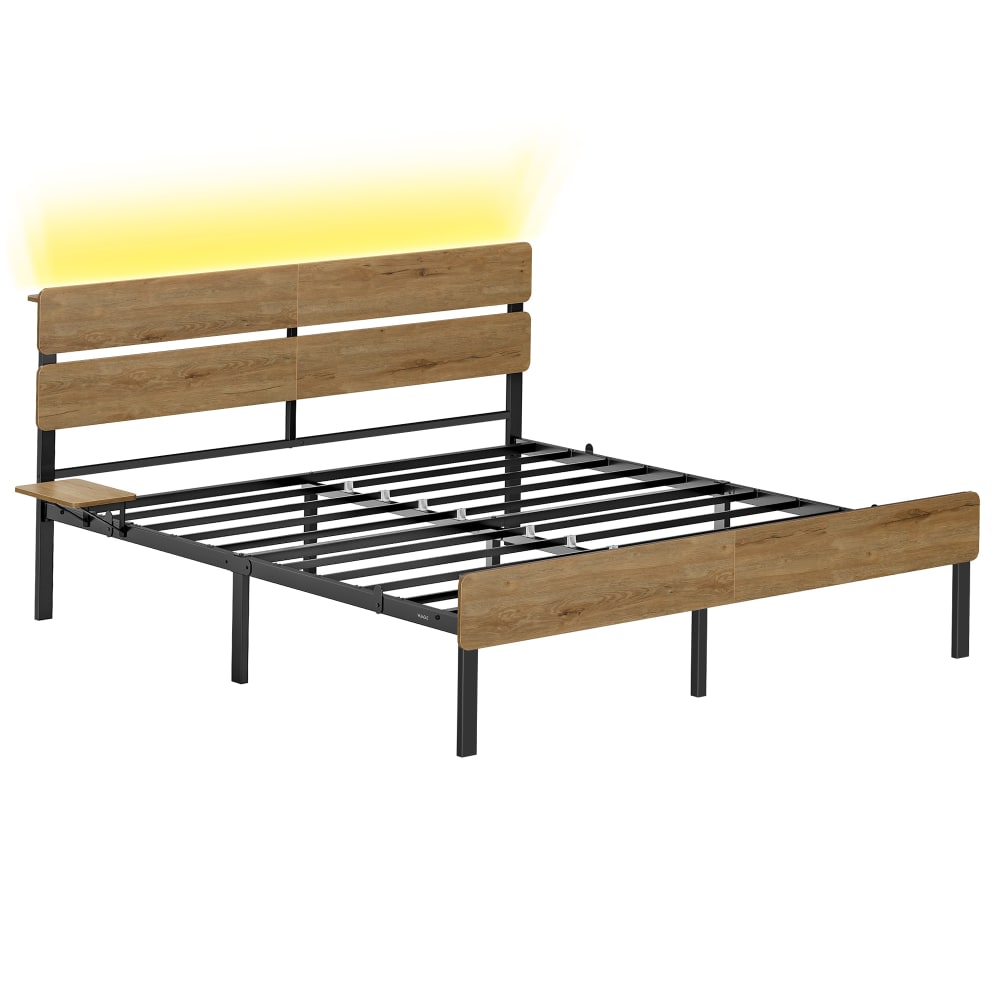 Cadre de lit 160 x 200  lit 2 personnes éclairage led marron