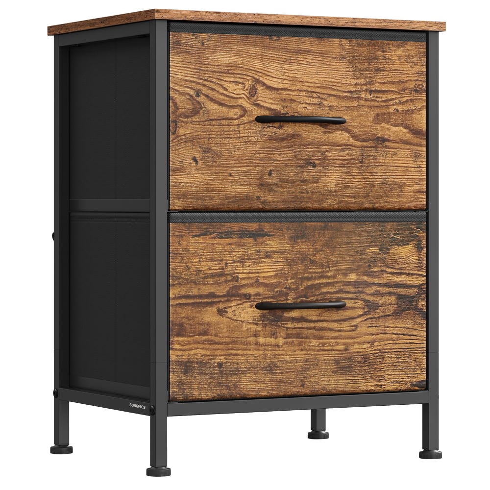 Table de chevet avec 2tiroirs en tissu non-tissé acier marron et noir