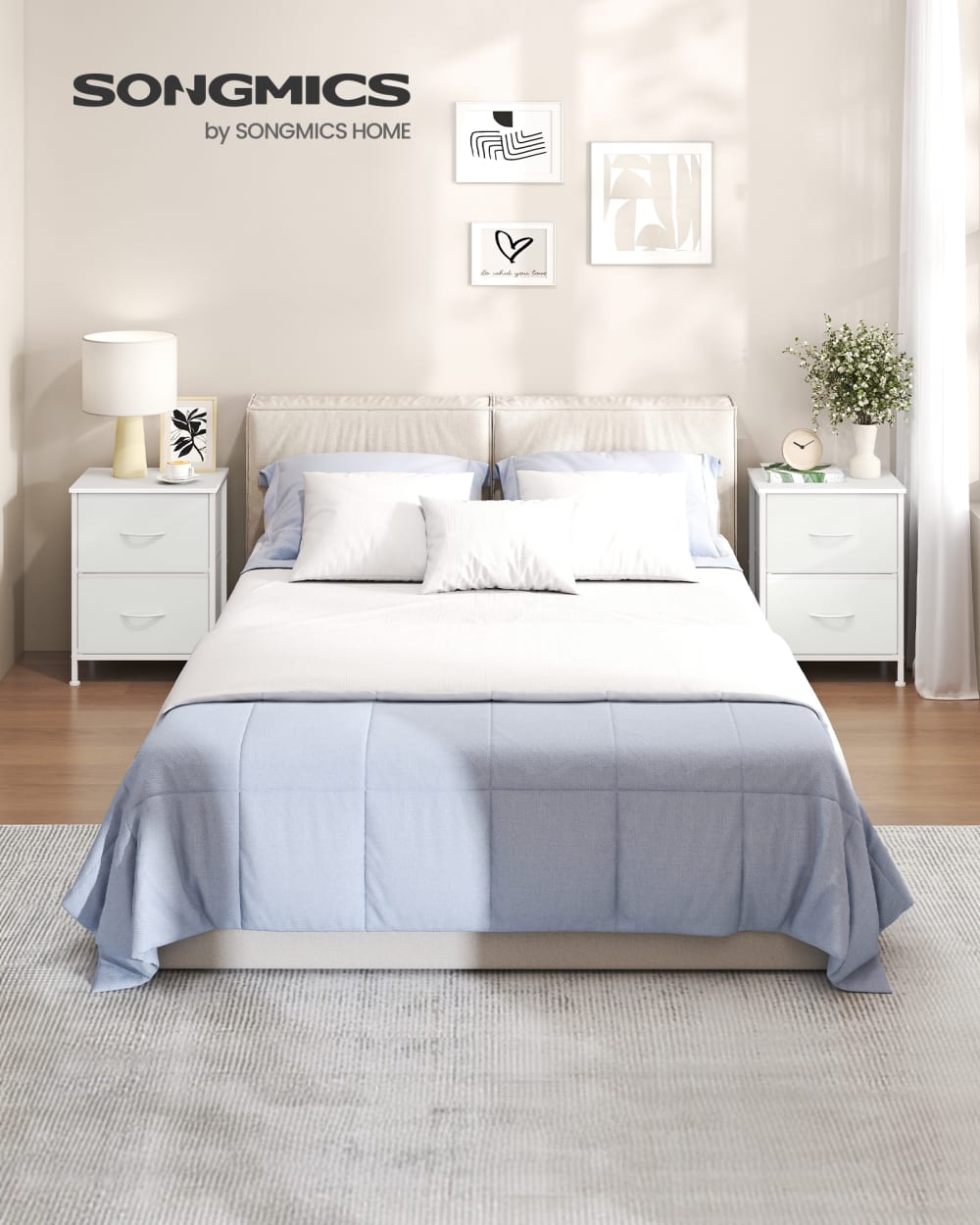 Table de chevet avec 2 tiroirs pour chambre blanc