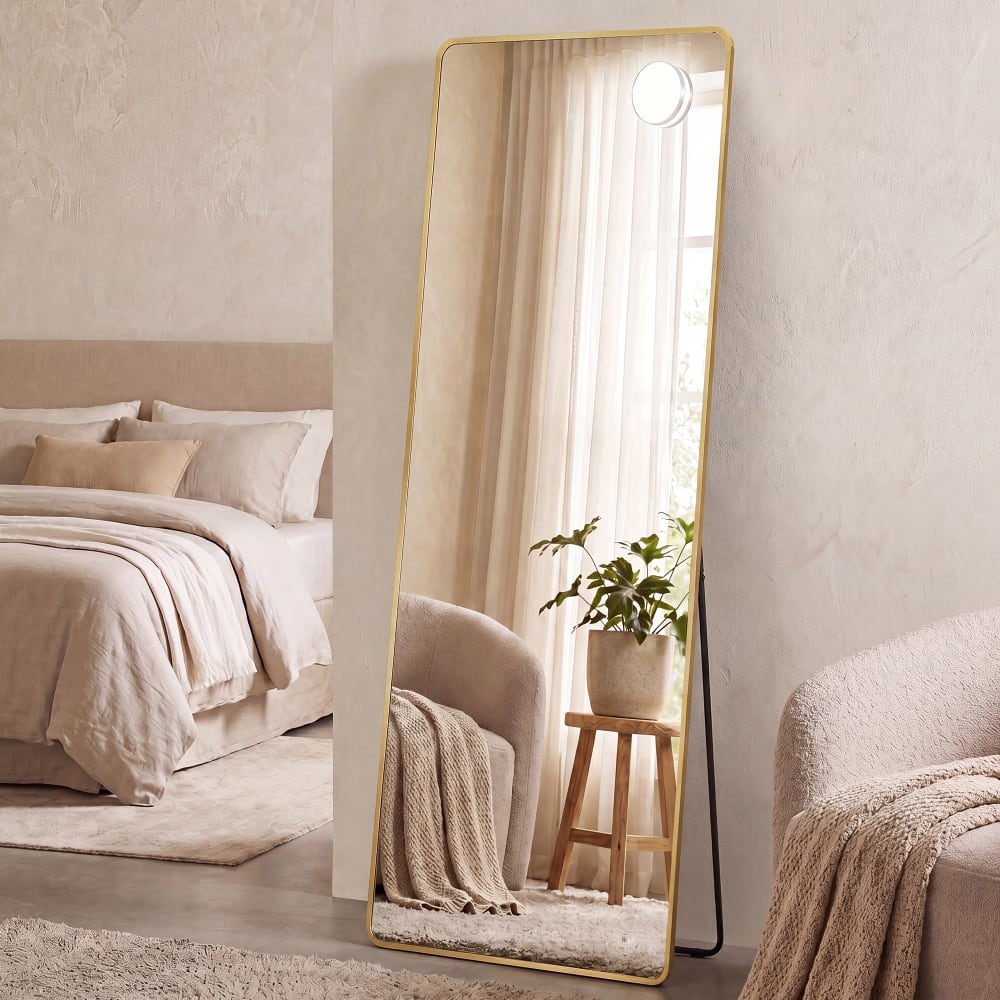 Miroir, avec miroir grossissant, verre trempé, 150 x 40 cm, doré