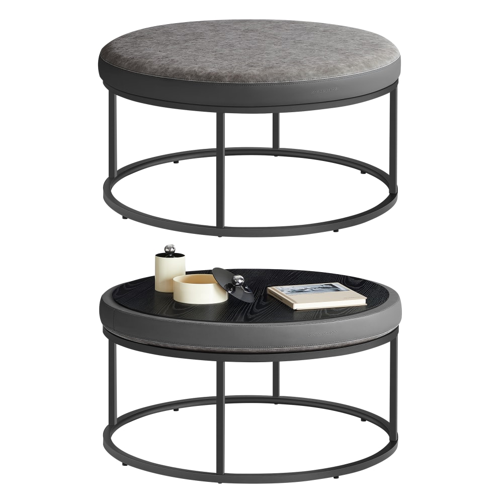 Banc table basse ronde repose-pieds siège rembourré gris Banc table basse ronde repose-pieds siège rembourré gris