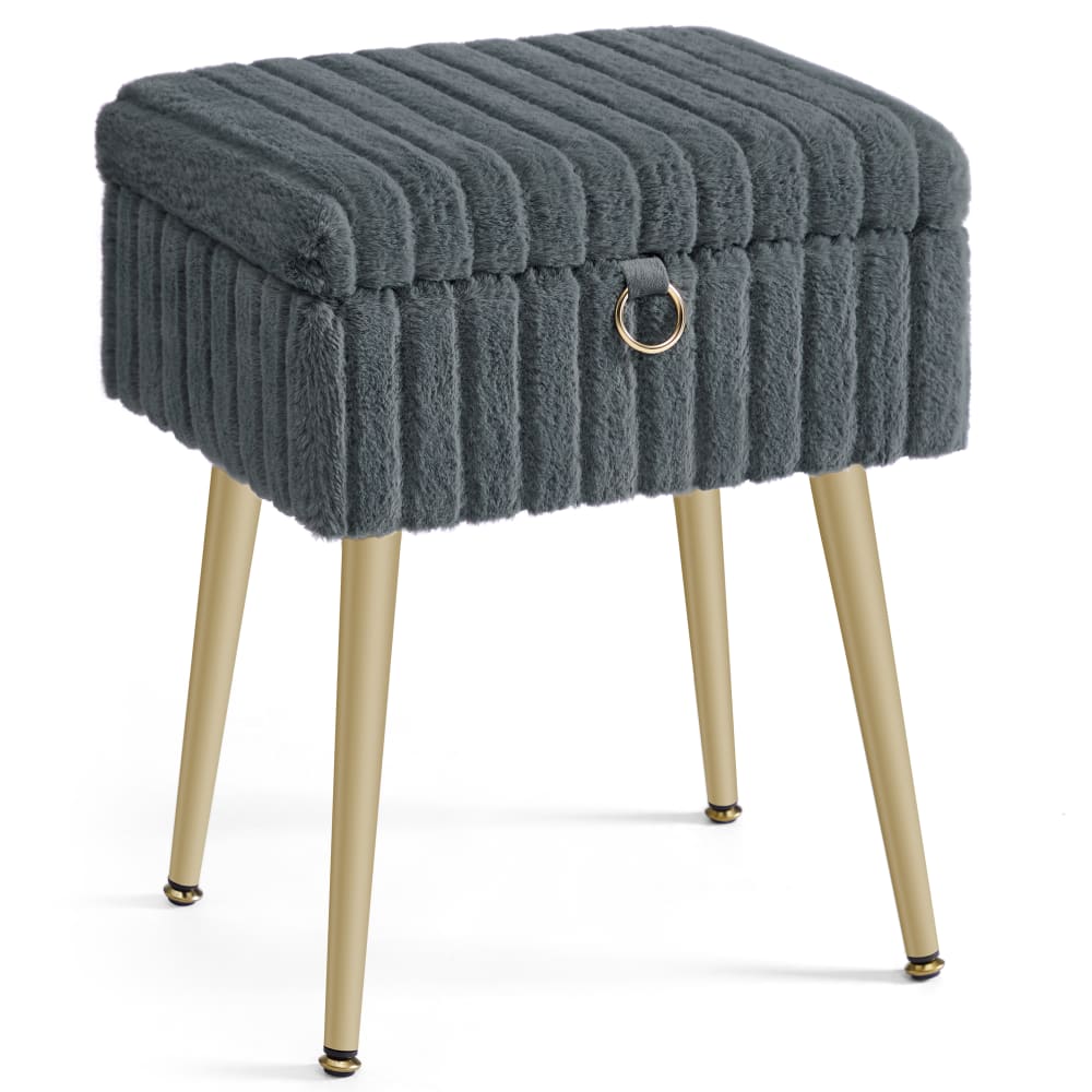 Tabouret de coiffeuse rembourré avec rangement réglable en métal gris