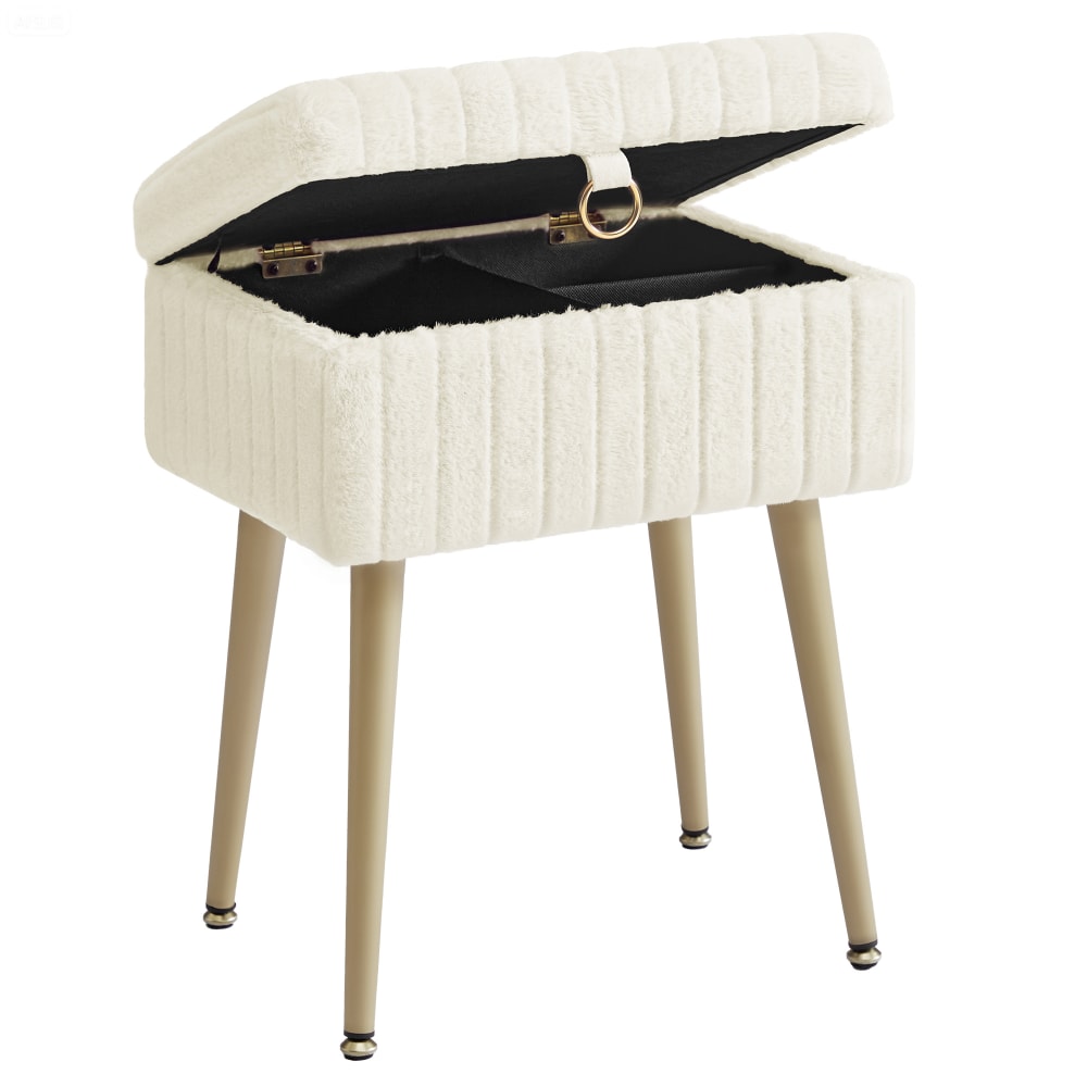 Tabouret de coiffeuse repose-pieds rembourré pieds réglables blanc