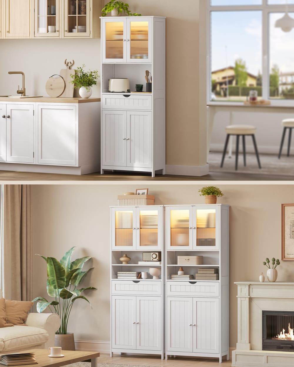 Armoire de salle de bain avec éclairage étagères réglables blanc nuage