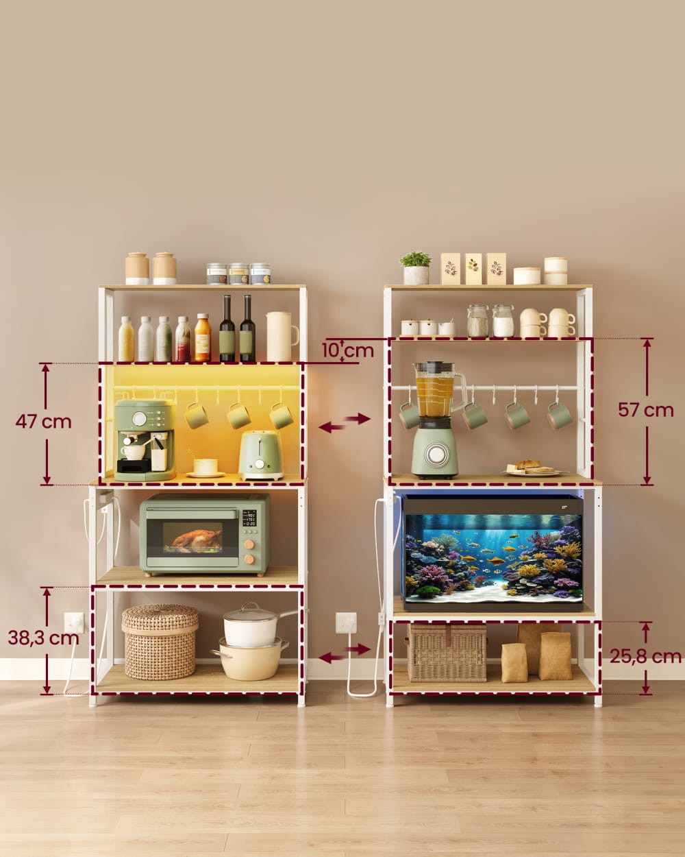 Étagère de cuisine meuble de cuisine 40 x 80 x 168,4 cm, doré et blanc