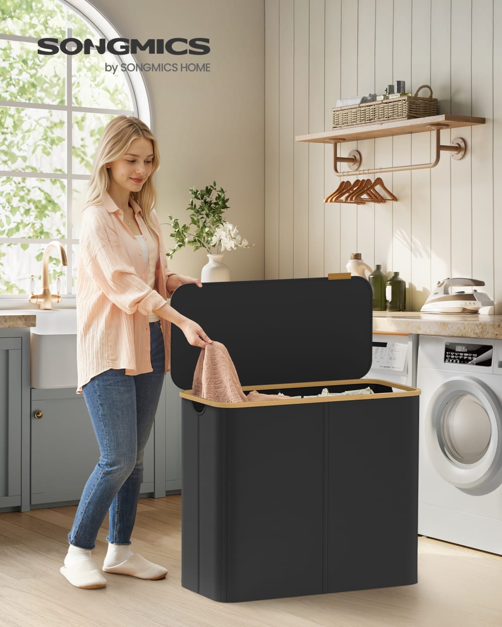 Panier à linge avec couvercle pliable 200 l 78 x 38.5 x 70.5 cm noir