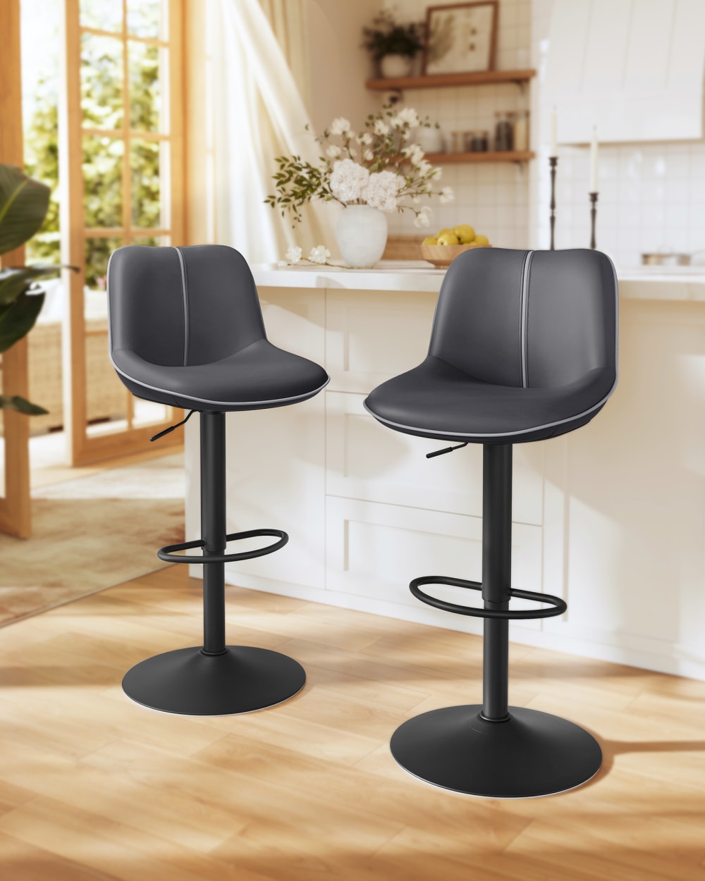 Lot de 2 tabourets de bar pivotants réglables en hauteur noir