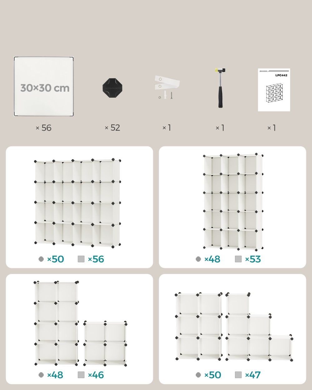 Meuble rangement 16 cubes 31 x 153 x 153 cm blanc — vue 4