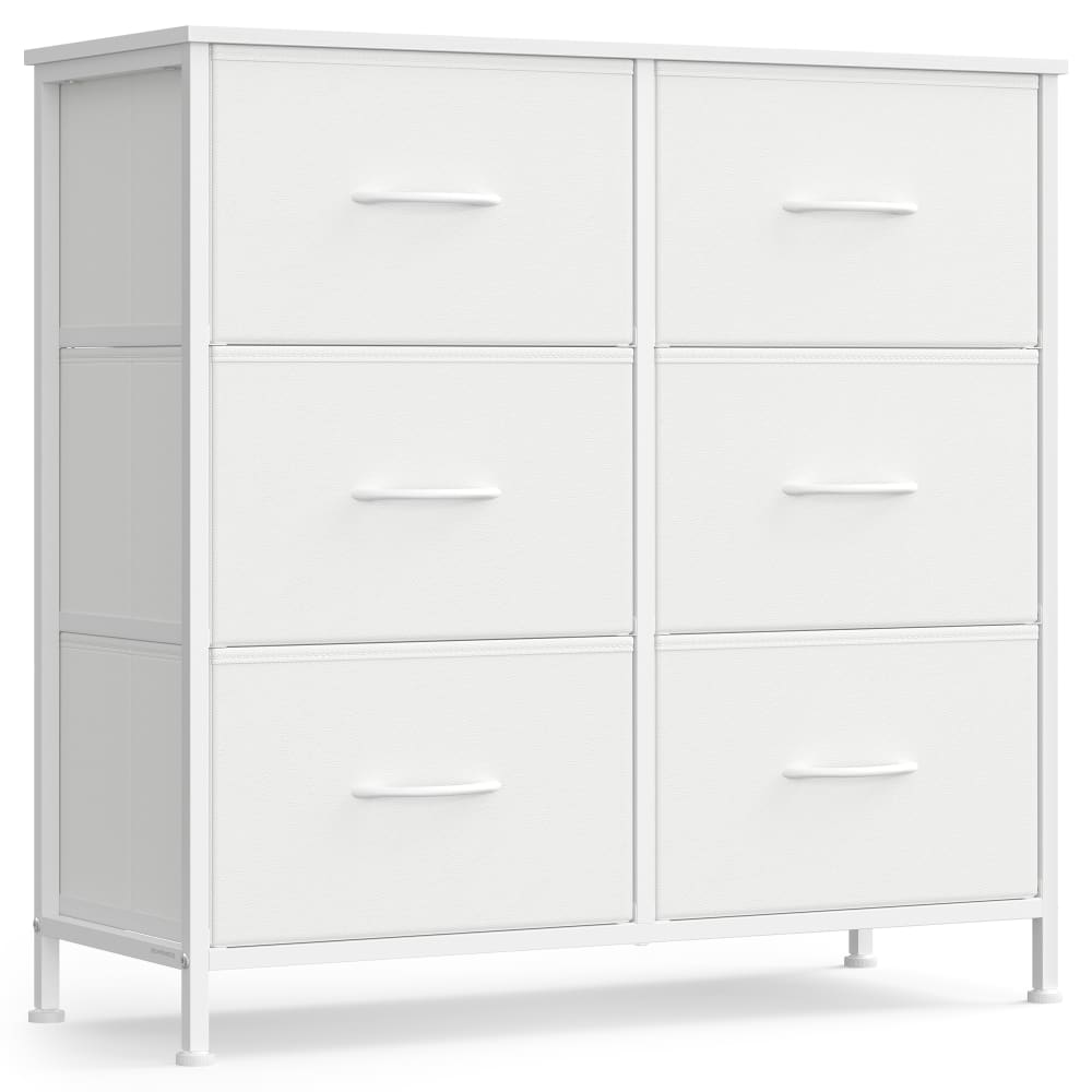 Commode 6 tiroirs acier panneau mdf tissu non-tissé blanc  et blanc